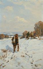 Hugo Mühlig  - Bilder Gemälde - Jäger in verschneiter Landschaft