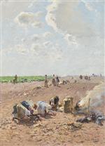 Bild:Landschaft mit Feldarbeiterinnen