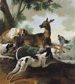 Jean Baptiste Oudry - Bilder Gemälde - A Deer Chased by Dogs