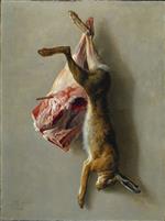Jean Baptiste Oudry - Bilder Gemälde - A Hare and a Leg of Lamb