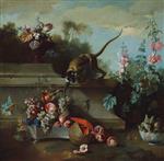 Jean Baptiste Oudry  - Bilder Gemälde - Still Life with Monkey, Fruit and Flowers