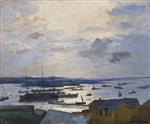 John Lavery - Bilder Gemälde - A Destroyer Base at Harwich