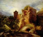 Carl Blechen - Peintures - La tour bombardée du château de Heidelberg