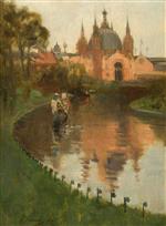 Bild:View from the Canal of the Industrial Hall, Kelvingrove, at the First International Exhibition
