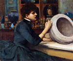 Bild:Woman Painting a Pot at the Glasgow International Exhibition