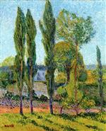 Gustave Loiseau  - Bilder Gemälde - House Seen through Poplars, Nesles-la-Vallée