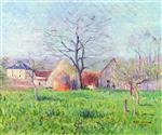 Gustave Loiseau  - Bilder Gemälde - Meadow at the Entrance to a Village