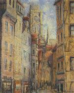 Gustave Loiseau  - Bilder Gemälde - Rouen, a Street by the Church