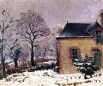 Gustave Loiseau  - Bilder Gemälde - Rustic House by the River in the Snow