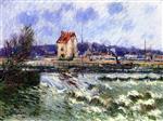Gustave Loiseau  - Bilder Gemälde - The Dam at Saint Martin, The Oise in Flood