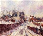 Gustave Loiseau  - Bilder Gemälde - The Entrance to the Village of Mortain in the Snow