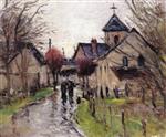 Gustave Loiseau  - Bilder Gemälde - Villagers in the Rain, near the Church