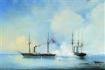 Alexei Petrowitsch Bogoljubow  - Bilder Gemälde - The Battle of the Vladimir Frigate with a Turkish-Egyptian Ship