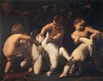 Guido Reni  - Bilder Gemälde - Lotta di amorini e baccarini