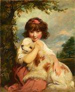 Joshua Reynolds - Bilder Gemälde - A Young Girl and her Dog