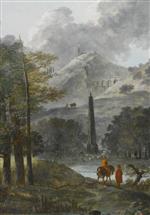 Hubert Robert - Bilder Gemälde - A Mountainous Landscape with an Obelisk