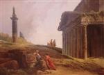Hubert Robert  - Bilder Gemälde - Roman Ruins with a Column and Temple