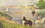 Georges Seurat  - paintings - Weisses und schwarzes Pferd im Fluss