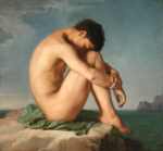 Bild:Junger Mann an einer Küste sitzend
