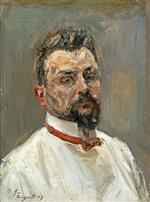 Max Slevogt  - Bilder Gemälde - Selbstbildnis mit weißem Hemd und roter Schleife