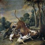 Frans Snyders - Bilder Gemälde - Bull Surrendered by Dogs