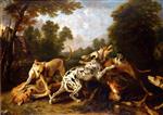 Bild:Dogs Fighting in a Wooded Clearing 