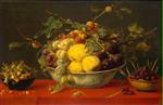 Bild:Fruit in a Bowl on a Red Cloth