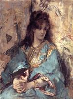 Alfred Emile Stevens - Bilder Gemälde - A Woman Seated in Oriental Dress