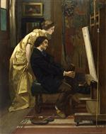 Alfred Emile Stevens - Bilder Gemälde - Der Maler und sein Modell