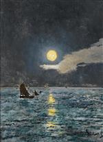 Alfred Stevens  - Bilder Gemälde - Fishing Boats in the Moonlight