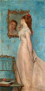 Alfred Emile Stevens  - Bilder Gemälde - Girl Looking in the Mirror