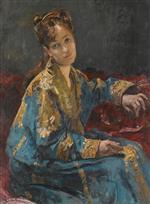 Alfred Stevens  - Bilder Gemälde - Girl wearing a kimono