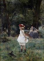 Alfred Stevens  - Bilder Gemälde - Girl with a Duck