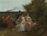 Alfred Stevens  - Bilder Gemälde - Ladies on a Terrace, Normandy