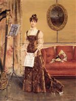 Alfred Stevens  - Bilder Gemälde - Lady with a Harp