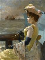 Alfred Stevens  - Bilder Gemälde - Looking Out to Sea