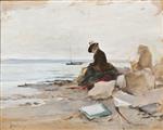 Alfred Stevens  - Bilder Gemälde - Painter on the beach