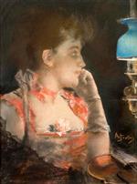 Alfred Stevens  - Bilder Gemälde - Portrait of a Lady-2