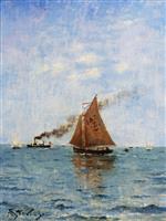 Alfred Stevens  - Bilder Gemälde - Sailboats and Steamships