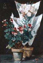Alfred Stevens  - Bilder Gemälde - Still Life wit Potted Geraniums