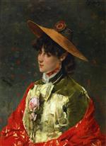 Alfred Stevens  - Bilder Gemälde - Woman in a Straw Hat