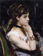 Alfred Stevens  - Bilder Gemälde - Woman Wearing a Bracelet