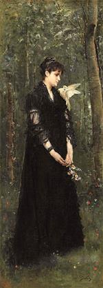 Alfred Stevens  - Bilder Gemälde - Woman with a Dove