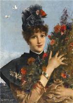 Alfred Stevens  - Bilder Gemälde - Woman with Flowers