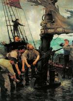 Henry Scott Tuke - Bilder Gemälde - All Hands To The Pump