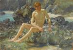 Henry Scott Tuke  - Bilder Gemälde - Nude on the Rocks