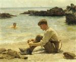 Henry Scott Tuke  - Bilder Gemälde - T. E. Lawrence as a cadet at Newporth Beach, near Falmouth
