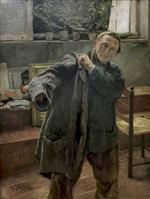 Fritz Uhde  - Bilder Gemälde - Mann Rock anziehend