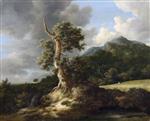 Bild:Mountainous Landscape with a blasted tree by a cornfield