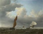 Willem van de Velde - Bilder Gemälde - A Dutch Ship and Other Small Vessels in a Strong Breeze